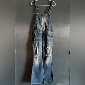 RARE True Religion Distressed Denim Overalls – Flare Leg – Size 28 - Made in USA